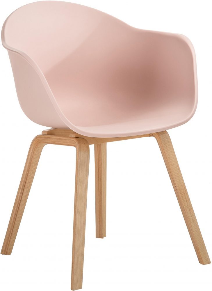 Židle Claire, kombinace dřeva a růžového plastu, není přehnaně nápadná, ale barvou překvapí (Westwing Collection)